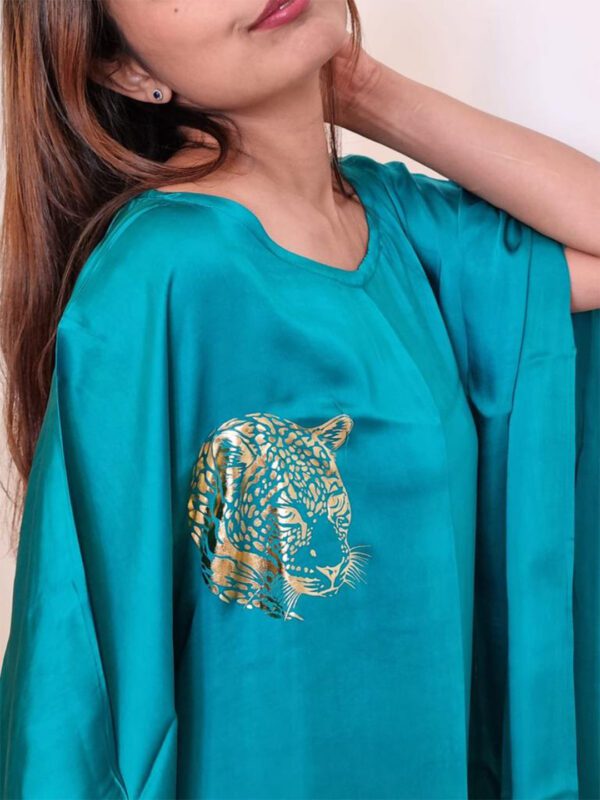 Gold Panthera Head Silk Kaftan Dress