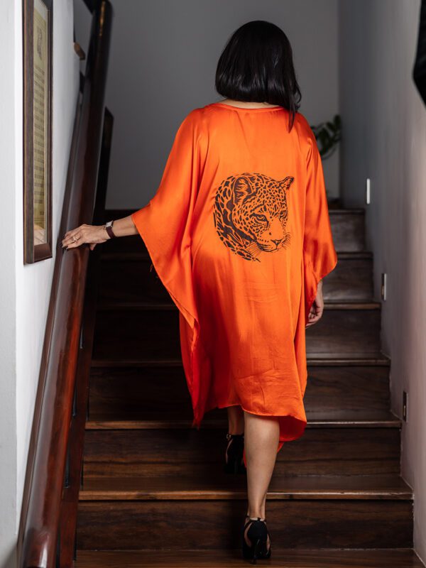 Black Panthera Head Silk Kaftan Dress