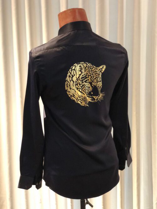 Gold Panthera Head Silk Gents Shirt