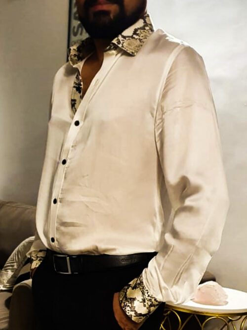 Reptile Collar-Cuff Print Silk Gents Shirt