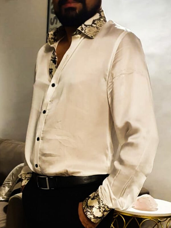 Reptile Collar-Cuff Print Silk Gents Shirt