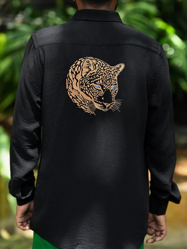 Panther Head Embroidery Linen Gents Shirt