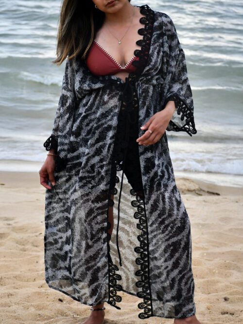 Chiffon Printed Tasseled Robe